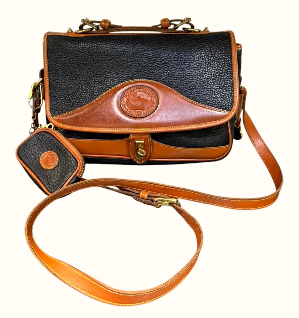 Vintage Dooney & Bourke R701 Carrier Bag Black British Tan AWL Leather Pouch